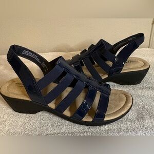 East 5th Navy Blue Strappy Wedge Sandals